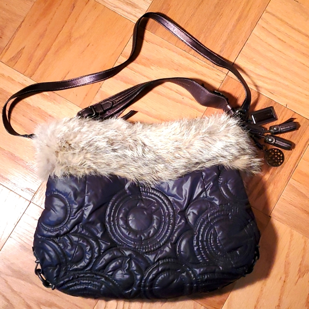 COACH Quilted Hobo with real fur trim